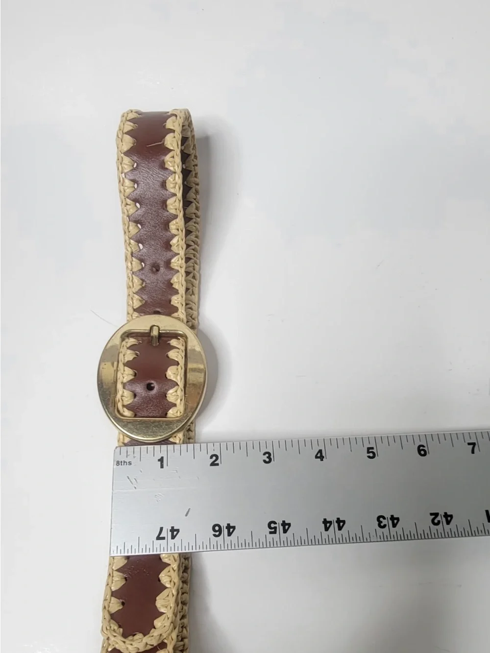 Mango handwoven edge brown leather belt whit gold buckle size S